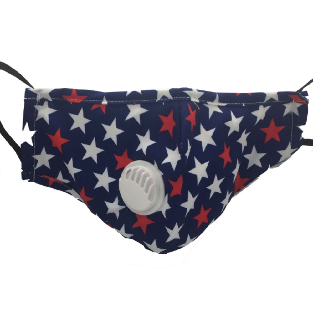 Reusable Red White Blue Stars Mask w/Vent Valve